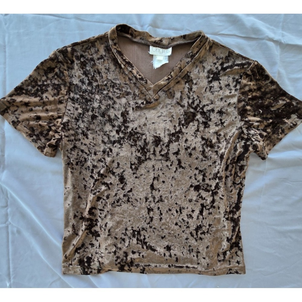 Vintage Origins Brown Velvet V Neck T-shirt W Sz S Gothic Whimsy Y2K Festive - Picture 7 of 16
